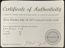Load image into Gallery viewer, 1975 Original Elvis Presley Concert Ticket Stub Cleveland Coliseum Ohio iCert 6