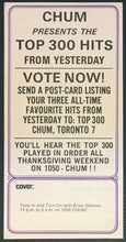 Load image into Gallery viewer, 1968 CHUM Radio Survey Music Chart Toronto Top 300 Hits Beatles Arthur Brown