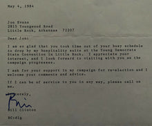 Load image into Gallery viewer, 1984 Signed Letter President Bill Clinton Arkansas Governor Re-election JSA LOA