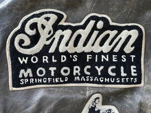 Load image into Gallery viewer, 1990s Indian Distressed Leather Motorcycle Jacket w/Large Back Patches M Vintage