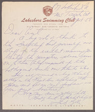Load image into Gallery viewer, Gus Ryder Signed 1958 Letter Toronto Maple Leaf Baseball Team Champ Swim Coach