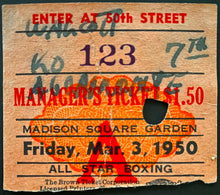 Load image into Gallery viewer, 1950 Madison Square Garden Jersey Joe Walcott TKO Omelio Agramonte Ticket Boxing