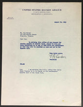 Load image into Gallery viewer, 1945 United States Hockey League Letter To Gus Marker From League President