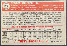 Load image into Gallery viewer, 1952 Topps Baseball George Zuverink #199 Cleveland Indians MLB Trading Card VTG