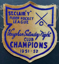 Load image into Gallery viewer, 1951 Floor Hockey Championship Patch Vintage Crest St. Clair Vaughn Canada