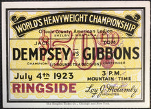 Load image into Gallery viewer, 1923 World's Heavyweight Championship Boxing Ticket Dempsey vs Gibbons 15 Rounds
