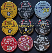 Load image into Gallery viewer, NFL Football Super Bowl Pinbacks First 23 Winners 3.5" Pins I-XXIII Superbowl