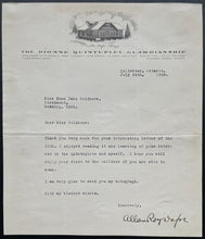 Load image into Gallery viewer, 1939 Dr. Allan Roy Dafoe Signed Letter The Dionne Quintuplets Autographed Memo