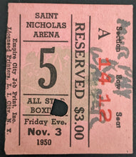 Load image into Gallery viewer, 1950 St. Nicholas Arena Boxing Vintage Ticket Stub Bob Murphy Dick Wagner NYC