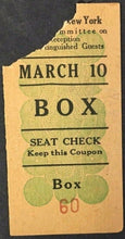 Load image into Gallery viewer, 1920s March 10 Boxing New York City Gene Tunney On Card Ticket Stub Vintage
