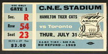 Load image into Gallery viewer, 1969 CFL Football Ticket CNE Stadium Toronto Argonauts vs Hamilton Tiger Cats