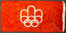 Load image into Gallery viewer, Vintage Large Olympic Flag Original Hung During Indoor Event Montreal Olympics