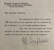 Load image into Gallery viewer, Quebec Premier Maurice Duplessis Signed Autographed Letter Official Letterhead