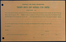 Load image into Gallery viewer, 1950s Toronto Maple Leaf Baseball Club Order Form Outfield Fencing Advertising