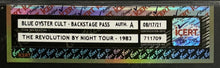 Load image into Gallery viewer, 1983 Blue Oyster Cult The Revolution By Night Tour Backstage Pass iCert Concert