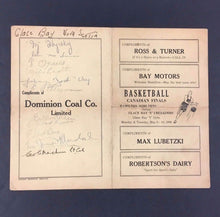 Load image into Gallery viewer, 1938 Canadian Basketball Championship Scorecard Glace Bay Crusaders Auto Players