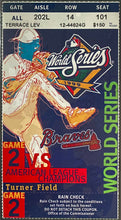 Load image into Gallery viewer, 1999 World Series Game 2 Ticket Stub Turner Field Yankees Braves EX+ 5.5 iCert