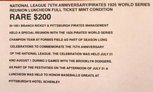 Load image into Gallery viewer, 1951 National League 75th Anniversary Ticket Forbes Field Pittsburgh Pirates vtg