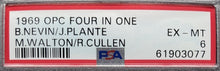 Load image into Gallery viewer, 1969 OPC Four In One Mini Hockey Stamps Card Nevin/Plante/Walton/Cullen PSA 6