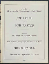 Load image into Gallery viewer, 1939 Championship Fight Boxing Program Joe Louis vs Bob Pastor Briggs Stadium