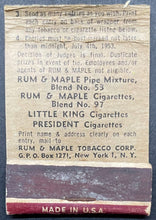 Load image into Gallery viewer, 1953 World Series Vintage Rum And Maple Tobacco Company MLB Empty Matchbook