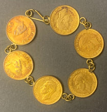Load image into Gallery viewer, 1945 Great Britain Bronze Farthings x6 Coins Turned Into Bracelet Vintage