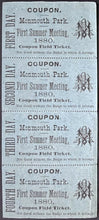 Load image into Gallery viewer, 1880 Monmouth Park Racetrack x4 Racing Ticket Strip Tracks 1st Summer Meeting