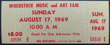 Load image into Gallery viewer, 1969 WOODSTOCK Music + Art Fair Concert Festival Full Ticket Unused Sunday