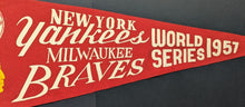 Load image into Gallery viewer, 1957 New York Yankees Milwaukee Braves World Series Full Size Pennant MLB VTG