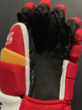 Load image into Gallery viewer, 2022 Matthew Tkachuk Game Worn Sherwood Code V Hockey Gloves Calgary Flames NHL