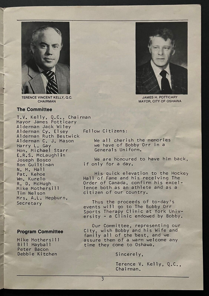 1979 Bobby Orr Day Oshawa Program Vintage Hockey Generals Glory Days