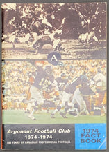Load image into Gallery viewer, 1974 CFL Toronto Argonuats Media Guide + Pinback 1874-1974 Vintage Football