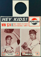 Load image into Gallery viewer, 1963 Tulsa Oilers Pepsi Cola Baseball Card Promo Don Dennis + Roy Majtyka
