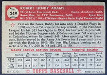 Load image into Gallery viewer, 1952 Topps Baseball JBobby Adams #249 Cincinnati Reds MLB Card Vintage
