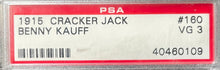 Load image into Gallery viewer, 1915 Benny Kauff Cracker Jack Baseball Card #160 Graded & Slabbed VG 3 PSA
