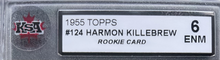 Load image into Gallery viewer, 1955 Topps Baseball #124 Harmon Killebrew Rookie Card MLB Nationals KSA ENM 6