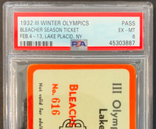Load image into Gallery viewer, 1932 Lake Placid Winter Games Olympic Bleacher Season Ticket Red PSA EX-MT 6