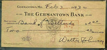 Load image into Gallery viewer, 1943 MLB Baseball HOFer Signed Check Walter Johnson Autographed Cheque PSA 9