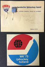 Load image into Gallery viewer, 1973 World Ice Hockey Championship Lapel Pin + Decal Holland Tournament Vintage