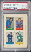 Load image into Gallery viewer, 1969 OPC Four In One Mini Hockey Stamps Card Nevin/Plante/Walton/Cullen PSA 6