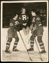 Load image into Gallery viewer, 1935 NHL Hockey Press Photo New York Rovers Players with Figure Skater Henie