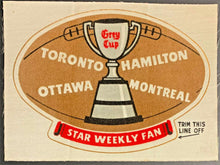 Load image into Gallery viewer, 1950 Star Weekly CFL Grey Cup Patch Crest Rare Premium Argos Alouettes Ti-Cats
