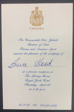Load image into Gallery viewer, 1988 Calgary Winter Olympics Canadian Government Dinner Bruce Hood Invite +