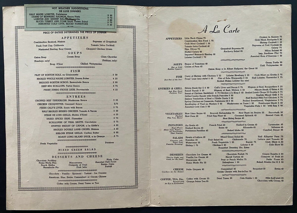 1940s Vintage Menu Leon & Eddie's Davis Jazz Burlesque Strip Club Menu
