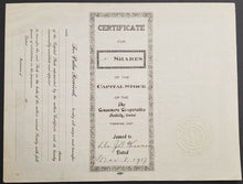 Load image into Gallery viewer, 1937 Share Certificate For Consumers Co-Op in Timmins / Porcupine #1289 Ontario