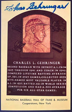 Load image into Gallery viewer, Charlie Gehringer Autographed Hall Of Fame Plaque Postcard MLB Baseball JSA