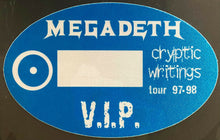 Load image into Gallery viewer, 1997-98 Megadeth VIP Backstage Pass Cryptic Writings Tour Graded NM 7.5 Vintage