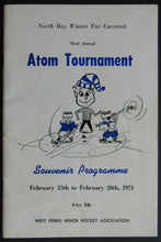 Load image into Gallery viewer, 1971 North Bay Minor League Hockey Third Annual Atom Tournament Program WFMHA