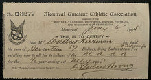 Load image into Gallery viewer, 1904-05 Montreal Amatuer Athletics Association Membership Notice Receipt Ribbon
