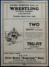 Load image into Gallery viewer, 1942 Vintage Baltimore Coliseum Olympia Wrestling Program Fraley Dusek Dempsey